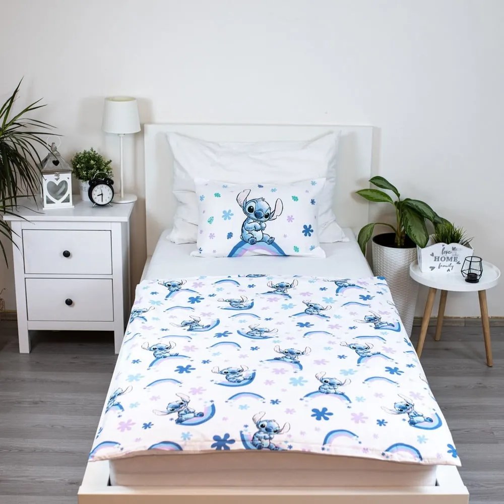 Fehér-kék pamut gyerek ágyneműhuzat babaágyhoz 135x100 cm Lilo and Stitch "Rainbow" – Jerry Fabrics