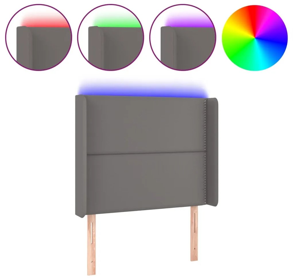 szürke műbőr LED-es fejtámla 93x16x118/128 cm