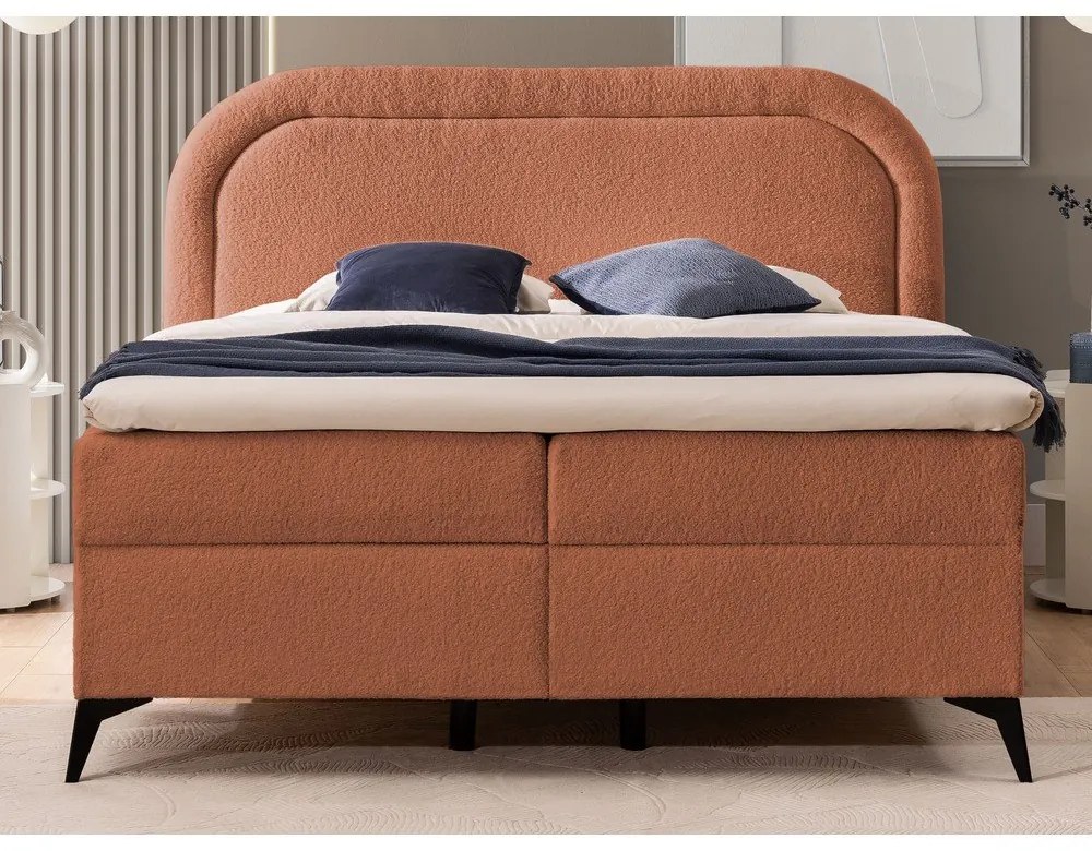 Narancssárga ágyneműtartós boxspring ágy 200x200 cm Ornes – Ropez