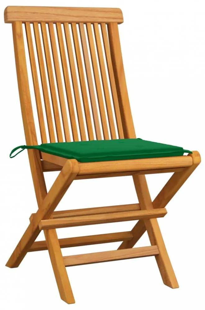 6 db tömör tíkfa kerti szék zöld párnával