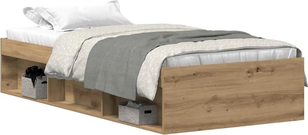 vidaXL kézműves tölgy szerelt fa ágykeret matrac nélkül 75x190 cm