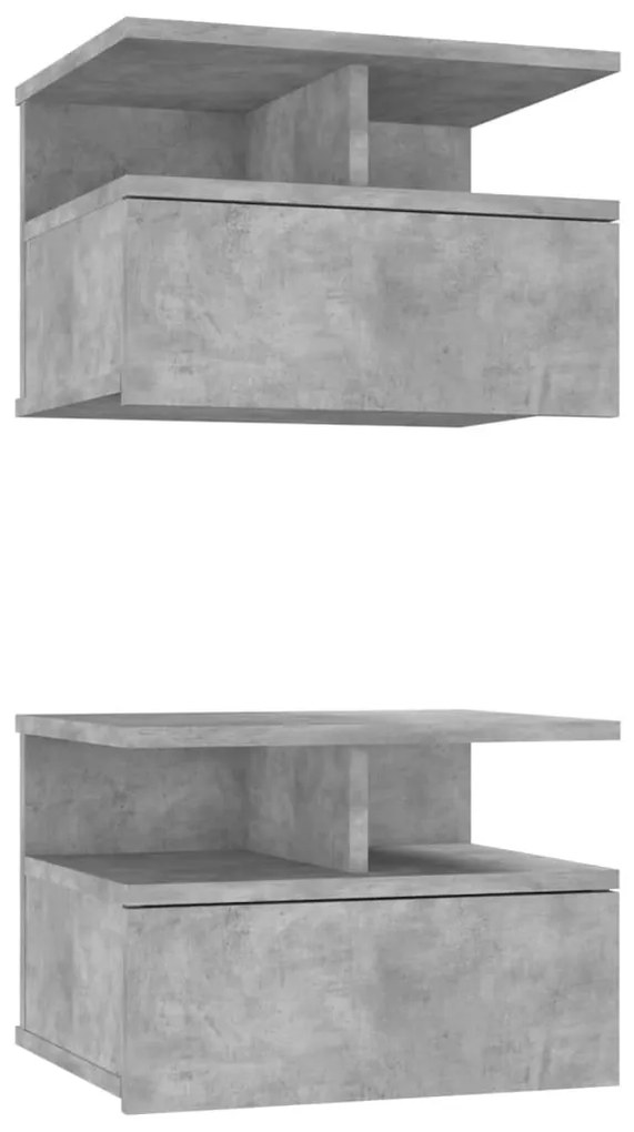 2 db betonszürke szerelt fa lebegő éjjeliszekrény 40x31x27 cm