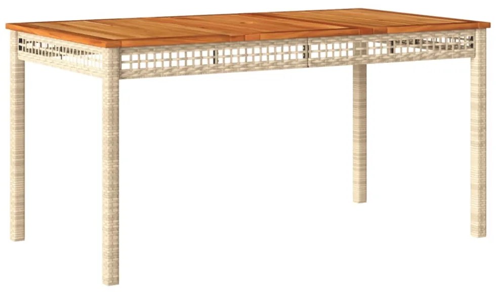 bézs polyrattan és akácfa kerti asztal 140 x 80 x 75 cm