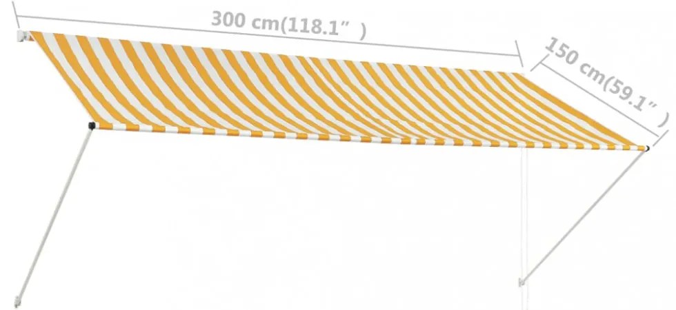 feltekerhető sárga és fehér napellenző 300 x 150 cm