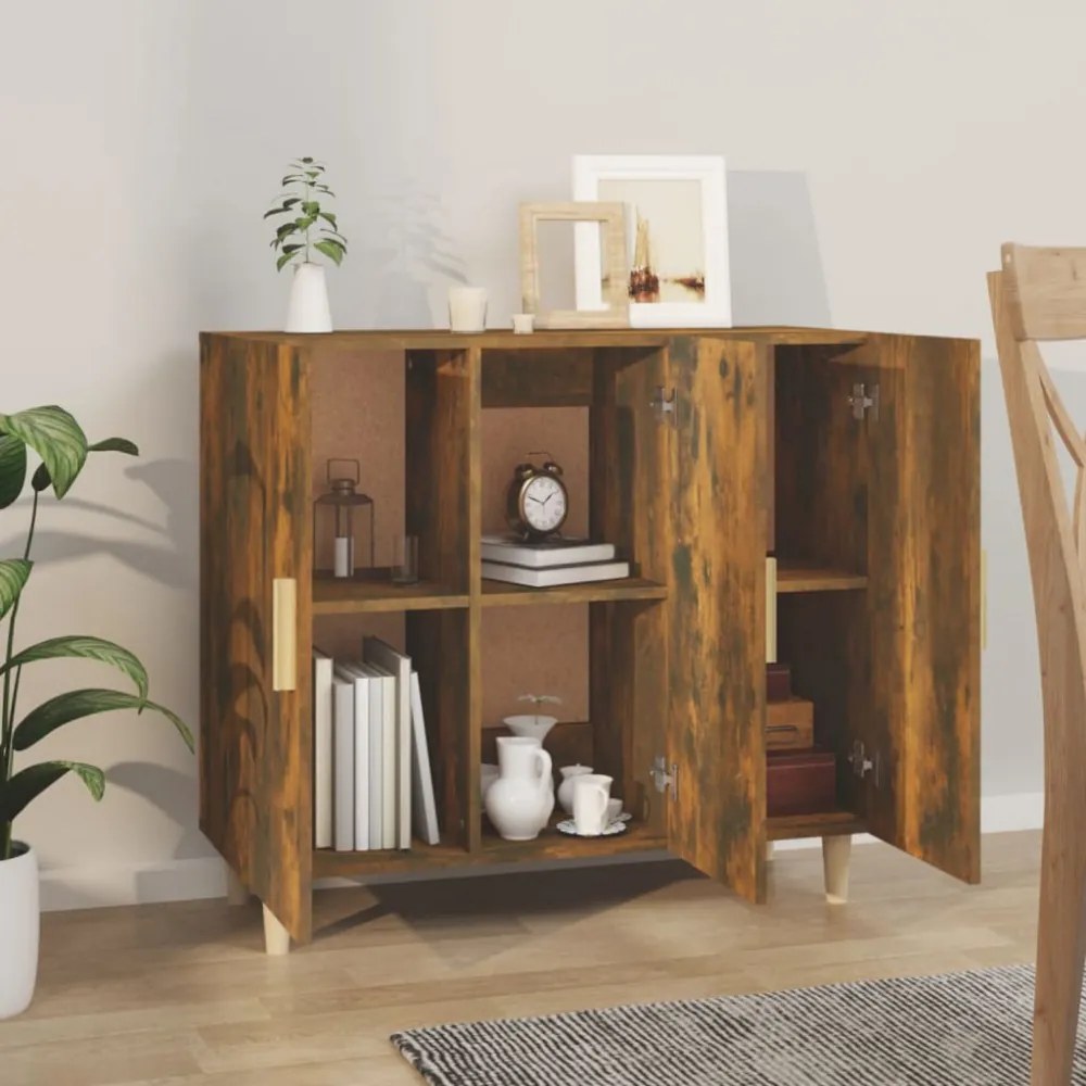 füstös tölgy színű szerelt fa tálalószekrény 90 x 34 x 80 cm