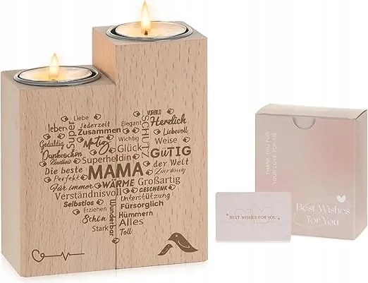 Fából készült gyertyatartó ajándék anyukának, szív alakú gyertyatartó DW1ŚW2