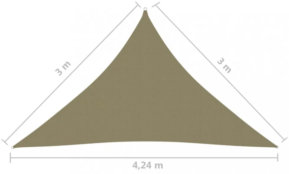 bézs háromszög alakú oxford-szövet napvitorla 3 x 3 x 4,24 m