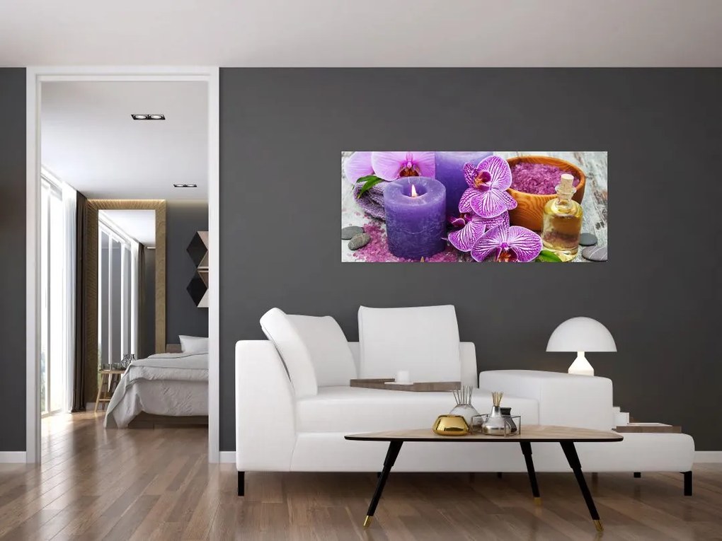 Orchideák és gyertyák képe (120x50 cm)