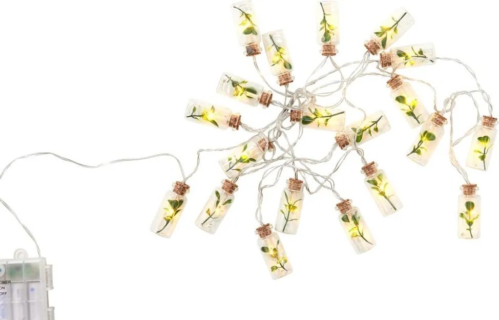 URBAN JUNGLE égősor USB kábellel, befőttes üveg / levél 20 égő