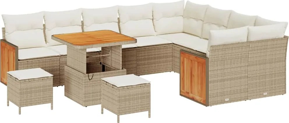 vidaXL Kerti Kanapé Szett párnával 13 pcs Beige és krém polirattan