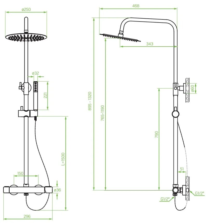 Laveo Pretto, falra szerelhető zuhanyoszlop, króm, LAV-PLP_00OB