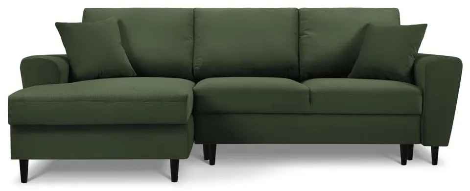Zöld kordbársony kinyitható tárolóhelyes sarokkanapé (bal oldali-heverő résszel) Kyoto – Cosmopolitan Design