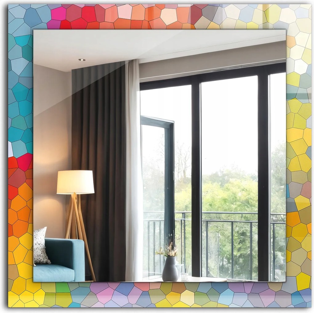 Falra akasztható dekoratív tükör Színes absztrakt mozaik 60x60
