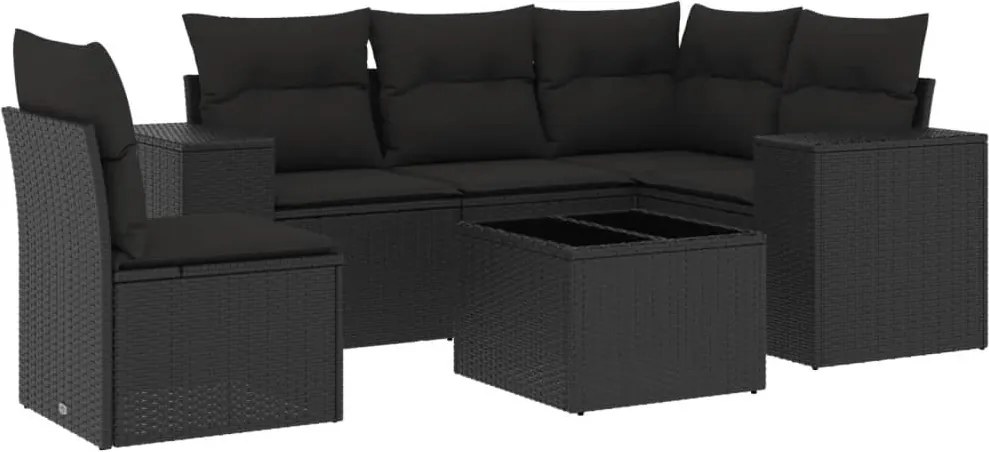 vidaXL 6 részes fekete polyrattan kerti ülőgarnitúra párnákkal
