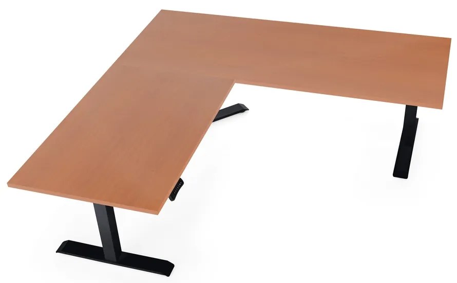 OfficeTech Angle állítható magasságú asztal, 180 + 120 cm, fekete alap, cseresznye