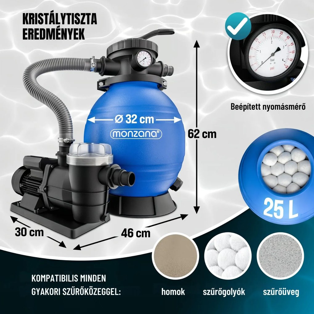 AQUA homokszűrő medencéhez, 9600 l/h, kék Monzana