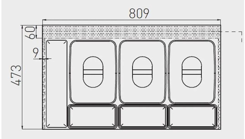 Hulladékgyűjtő GTV Multino 900, szelektív, utólag behelyezhető, 3*15 L edénnyel, fedéllel, tárolókkal