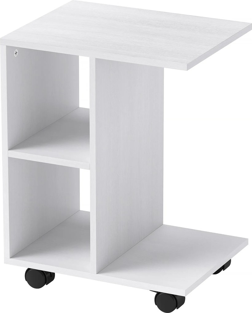 HOMCOM C-Formájú Oldalsó Asztal Görgőkkel, Kávézó Asztal, Hordozható Kanapé Asztal, Kis Terekhez, 45 x 35 x 58 cm, Fehér | Aosom