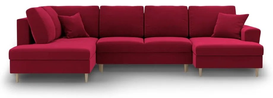 Piros bársony kinyitható tárolóhelyes sarokkanapé (bal oldali-U alakú) Kyoto – Cosmopolitan Design