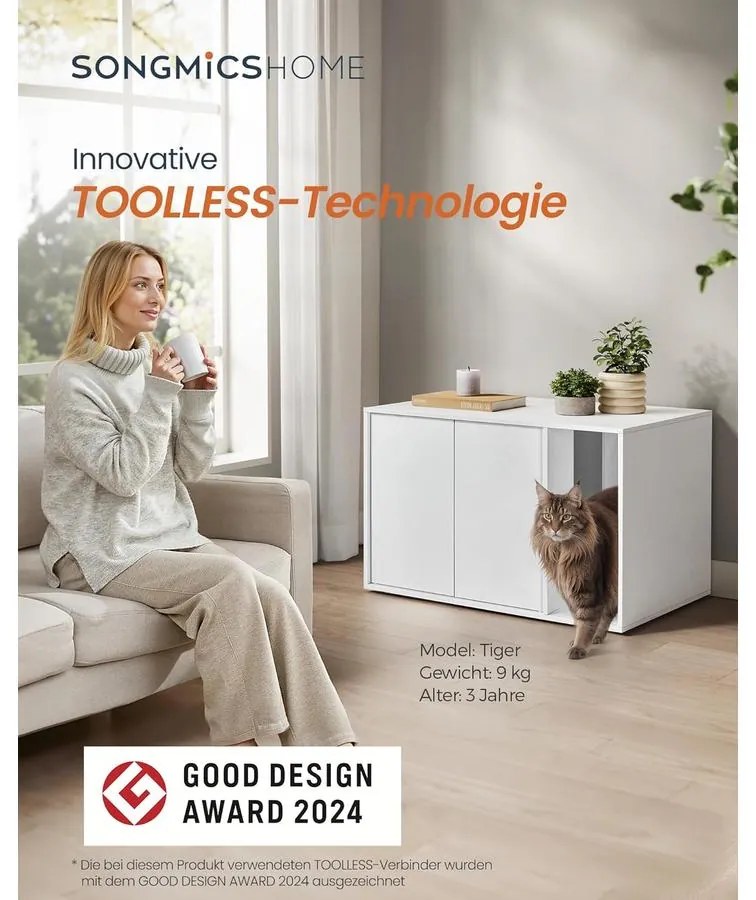 SONGMICS macskaalom-szekrény hófehér színben