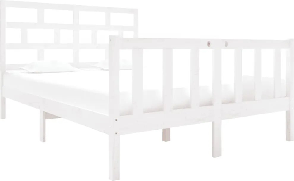 vidaXL Double fehér tömör fenyőfa ágykeret 135 x 190 cm