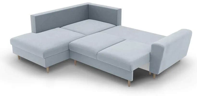 Világoskék bársony kinyitható tárolóhelyes sarokkanapé (bal oldali-L alakú) Kyoto – Cosmopolitan Design