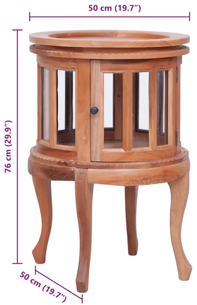 természetes színű tömör mahagóni vitrinszekrény 50 x 50 x 76 cm