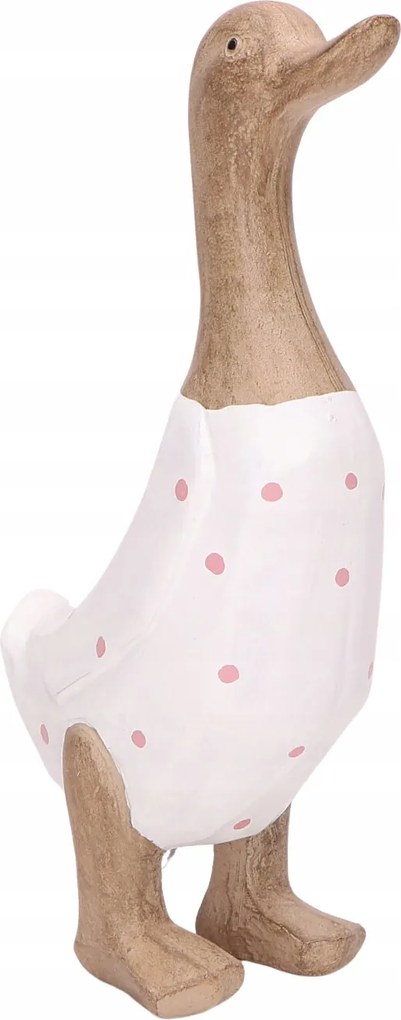 Polirezin liba bézs, fehér ruhában, rózsaszín pöttyökkel 14,5*8,*26 cm