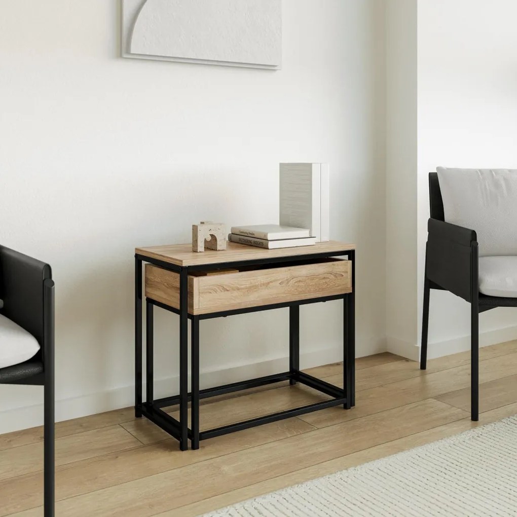 Intenso Home 2 részes dohányzóasztal szett / éjjeliszekrény 60 x 30cm (Aranytölgy) | Masszív fém váz, praktikus fiók