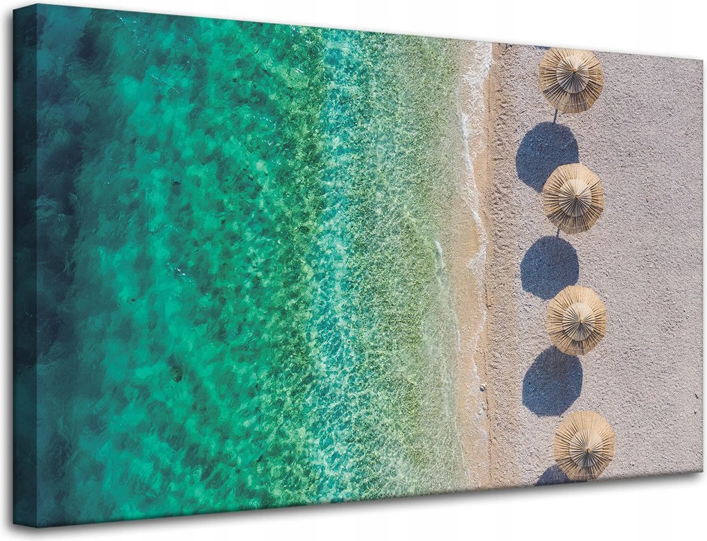 Vászonkép Tengerpart Hullámok Nyugalom Szalma esernyők 80x50 cm