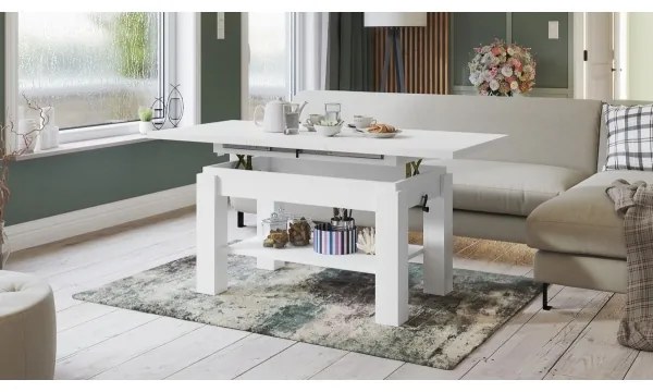 Fehér ADONIS kihúzható konferencia- és étkezőasztal polccal