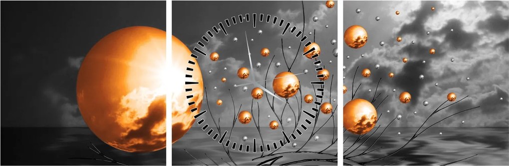 Narancssárga absztrakt gömbök képe (órával) (90x30 cm)