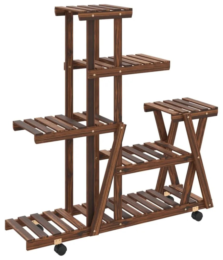 tömör fenyőfa virágtartó állvány kerekekkel 95 x 25 x 101 cm