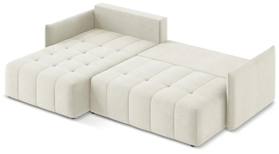 Bézs kinyitható-tárolóhelyes sarokkanapé (bal oldali-heverő résszel) Moku – Makamii