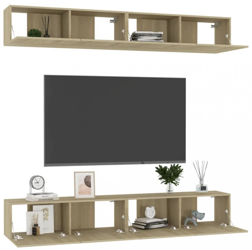 4 db sonoma tölgy színű szerelt fa TV-szekrény 100 x 30 x 30 cm