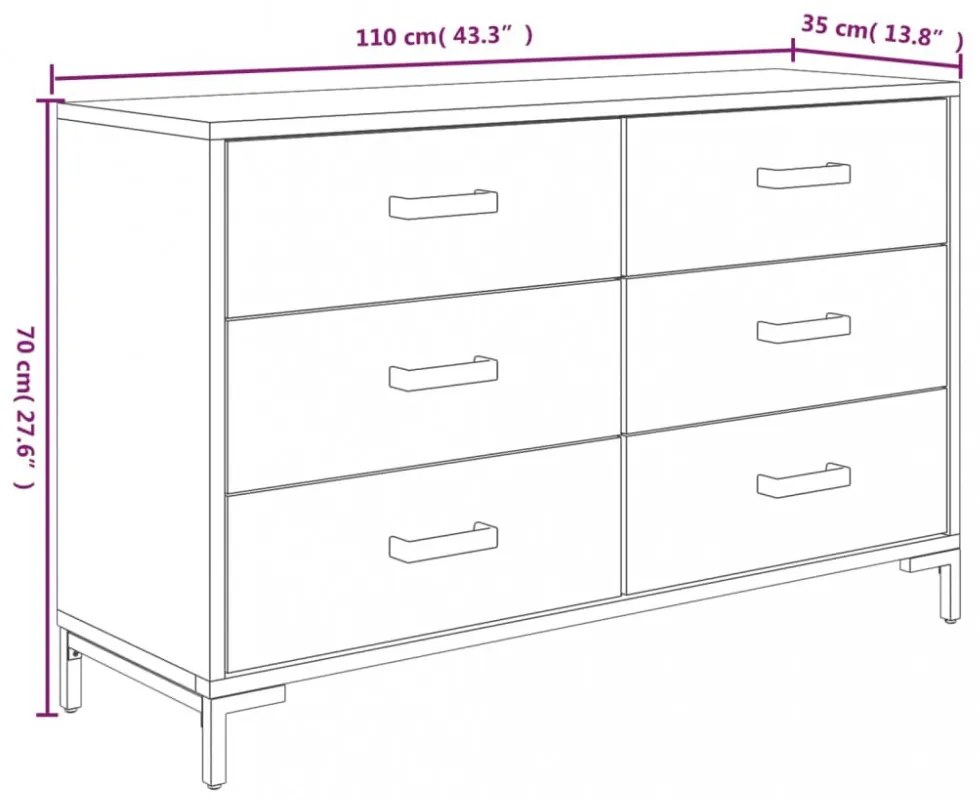 barna tömör újrahasznosított fenyőfa tálalószekrény 110x35x70cm