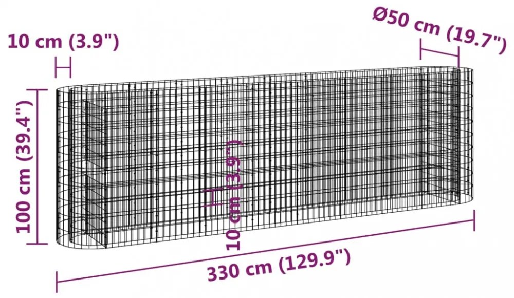 horganyzott vas gabion magaságyás 330x50x100 cm