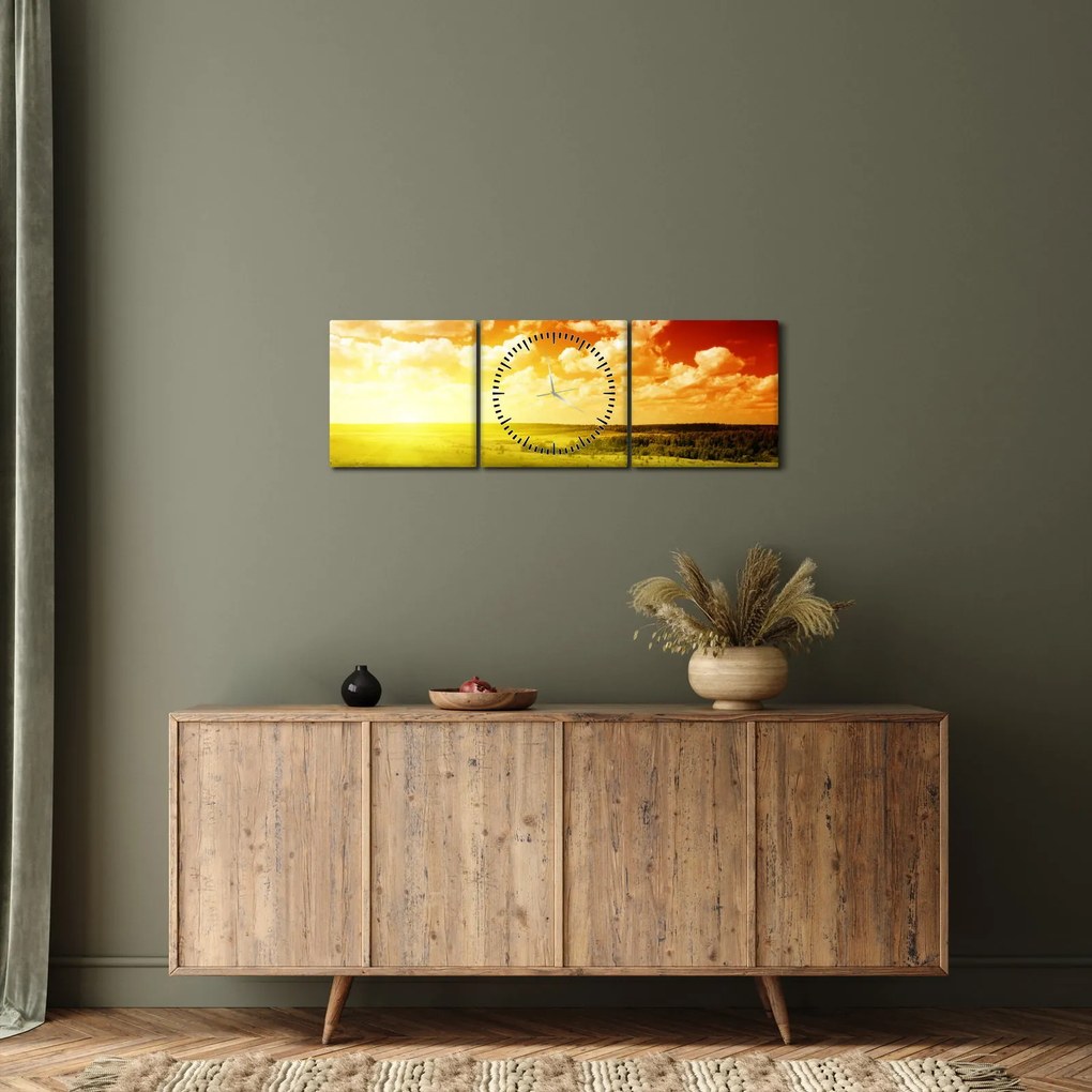 Rét képe ragyogó napfénnyel (órával) (90x30 cm)