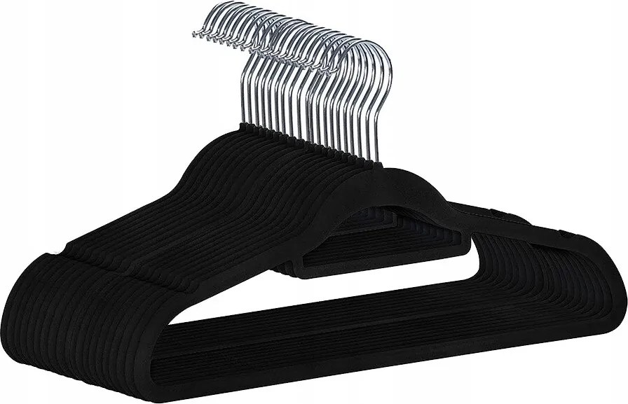 Maxi bársony akasztó szett, 60 darab, fekete