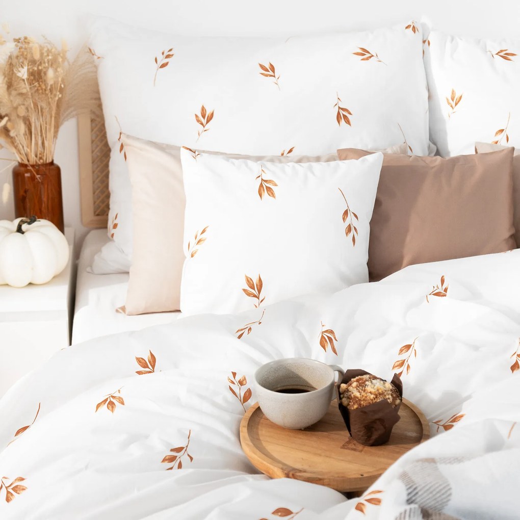 Goldea pamut ágyneműhuzat - barna őszi levelek 140 x 220 és 70 x 90 cm