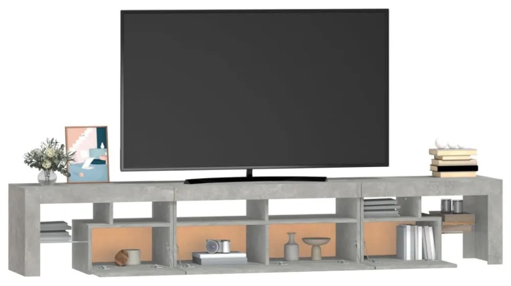 betonszürke TV-szekrény LED lámpákkal 230x36,5x40 cm