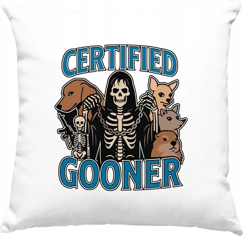 Certified gooner halál cica párna fehér