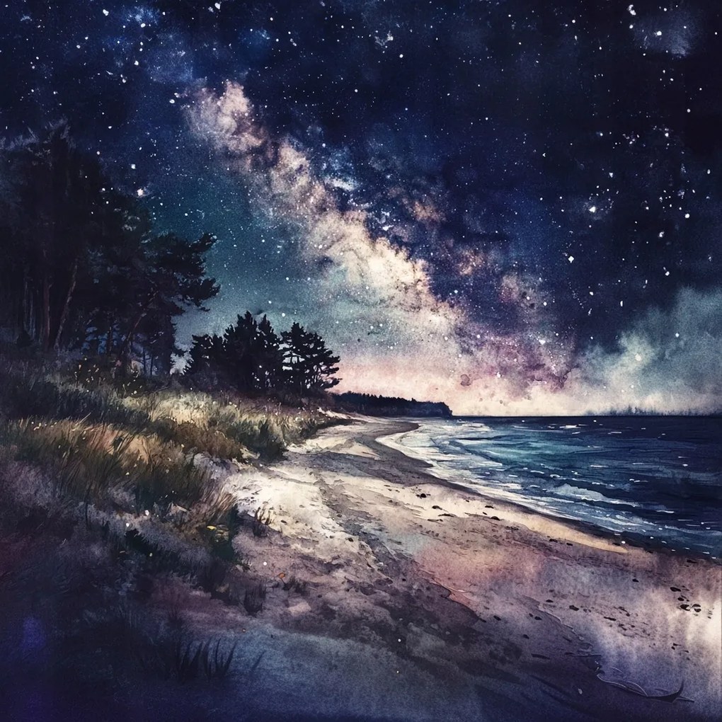 Canvas Vászonkép Tengerpart Tejút Ég Csillagok Éjszaka 80x80