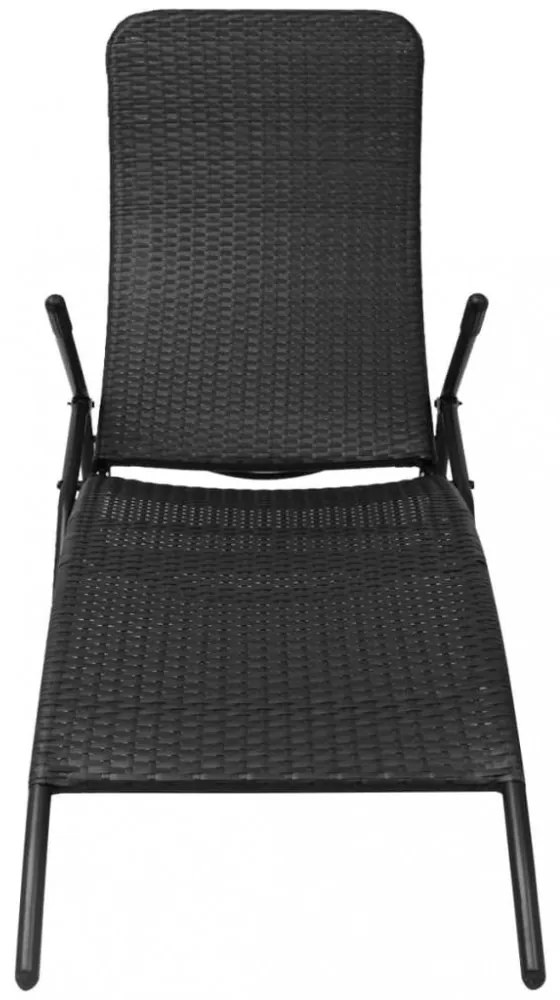 fekete összecsukható polyrattan napozóágy
