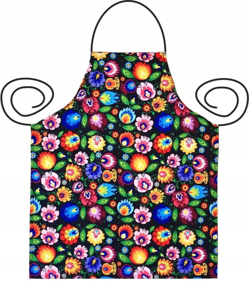 Népi Konyhai Kötény Vadász Mintás, Fekete