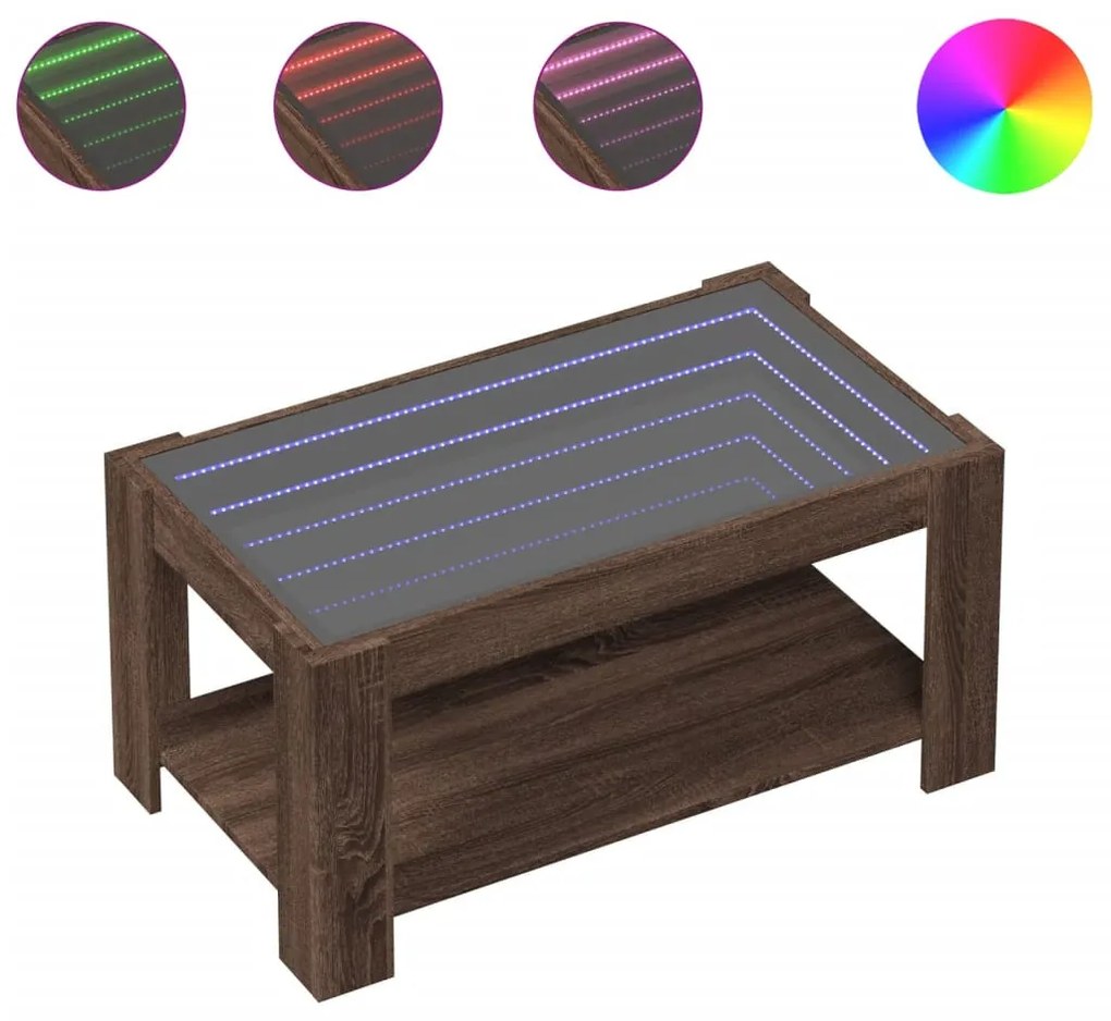Barna tölgy szerelt fa dohányzóasztal LED-del 93 x 53 x 45 cm