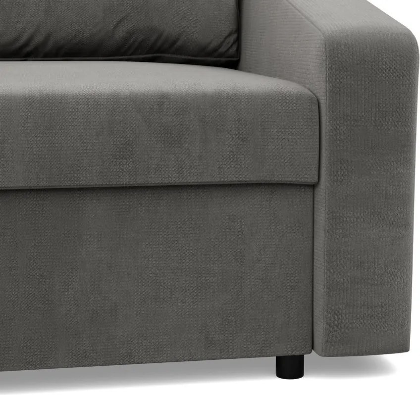 Zeus sarokkanapé, 2 ágyneműtartóval, döntött kartámasz, bársony, univerzális oldal, bonell töltet, világosszürke