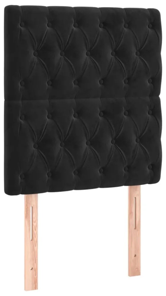 fekete bársony rugós és LED-es ágy matraccal 100x200 cm