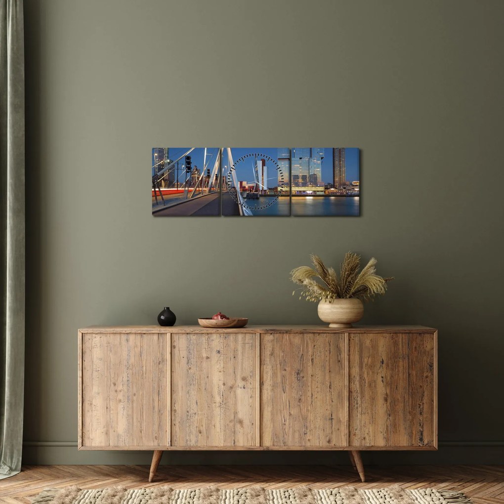 Kép - Alkonyat Rotterdamban, Hollandia (órával) (90x30 cm)
