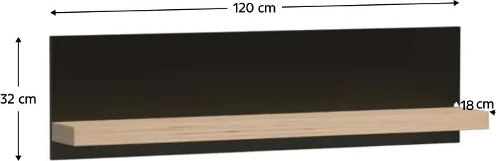 Polc 120, artisan tölgy/fekete, KOLI C-9